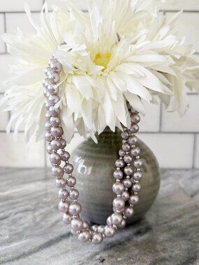 Triple Strand Lavender Faux Pearl Necklace Silver Tone Spacers 17-20"